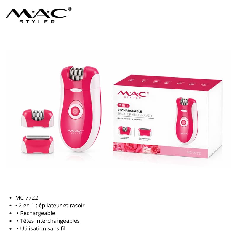 MAC Styler MC-7722 Épilateur, Rasoir et Rouleau Exfoliant 3 en 1 MAC Styler MC-7722 جهاز إزالة الشعر، الحلاقة، وبكرة تقشير 3 في 1