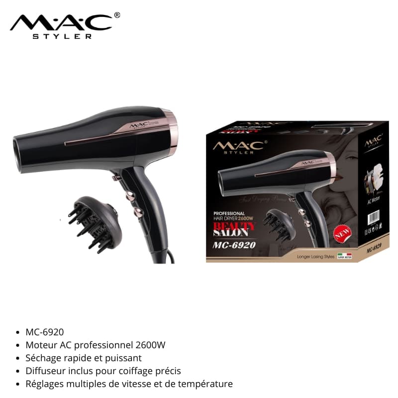 Sèche-cheveux professionnel MC-6920, 2600W avec moteur AC puissant مجفف شعر احترافي MC-6920 بقوة 2600 واط مع محرك AC قوي
