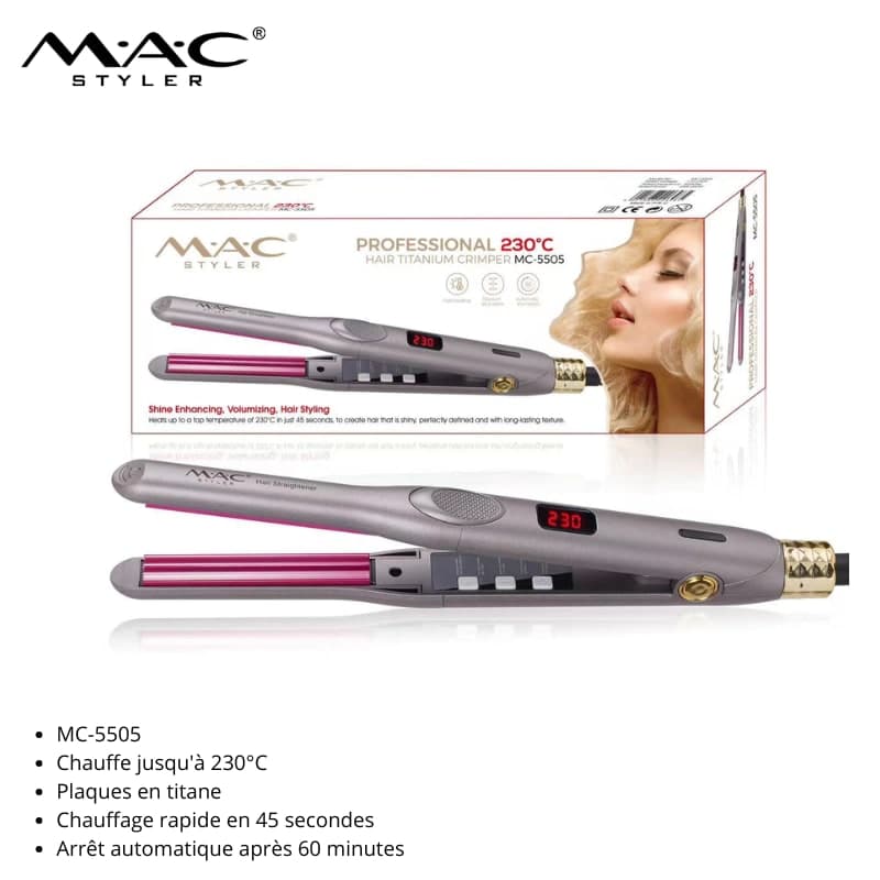 Lisseur et Crimper Professionnel en Titane – MC-5505 مكواة فرد وتمويج الشعر احترافية من التيتانيوم – MC-5505