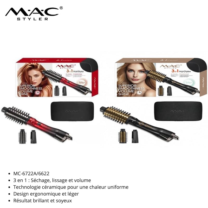Brosse Coiffante 3 en 1 Volume, Lissage et Brillance mc-6722A فرشاة تصفيف 3 في 1 للحجم، التمليس واللمعان mc-6722A