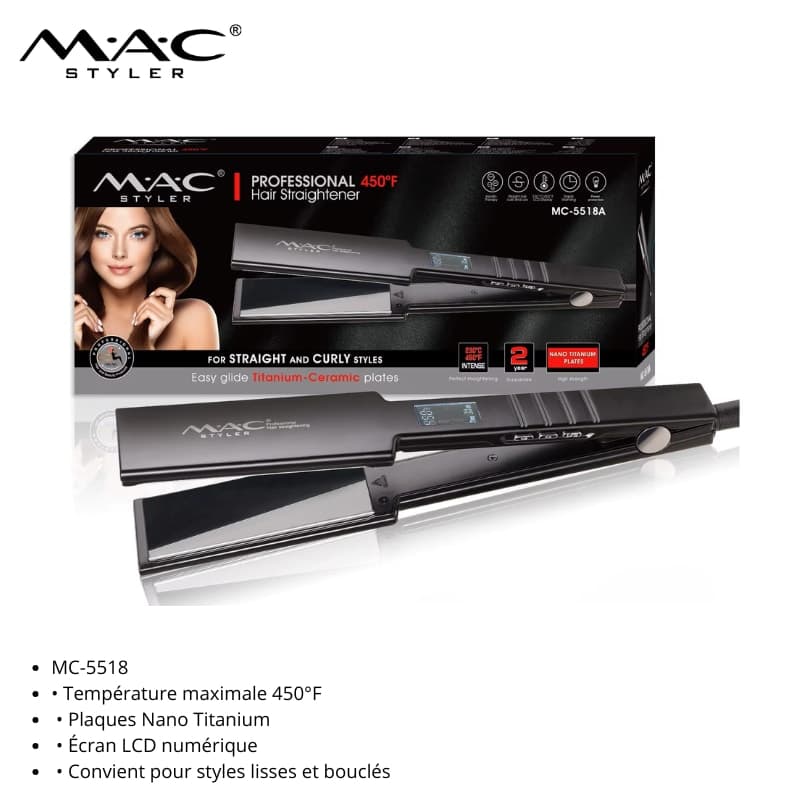 Lisseur Professionnel MAC Styler MC-5518A – Plaques Nano Titanium, 450°F مكواة شعر احترافية MAC Styler MC-5518A – ألواح نانو تيتانيوم، 450°F