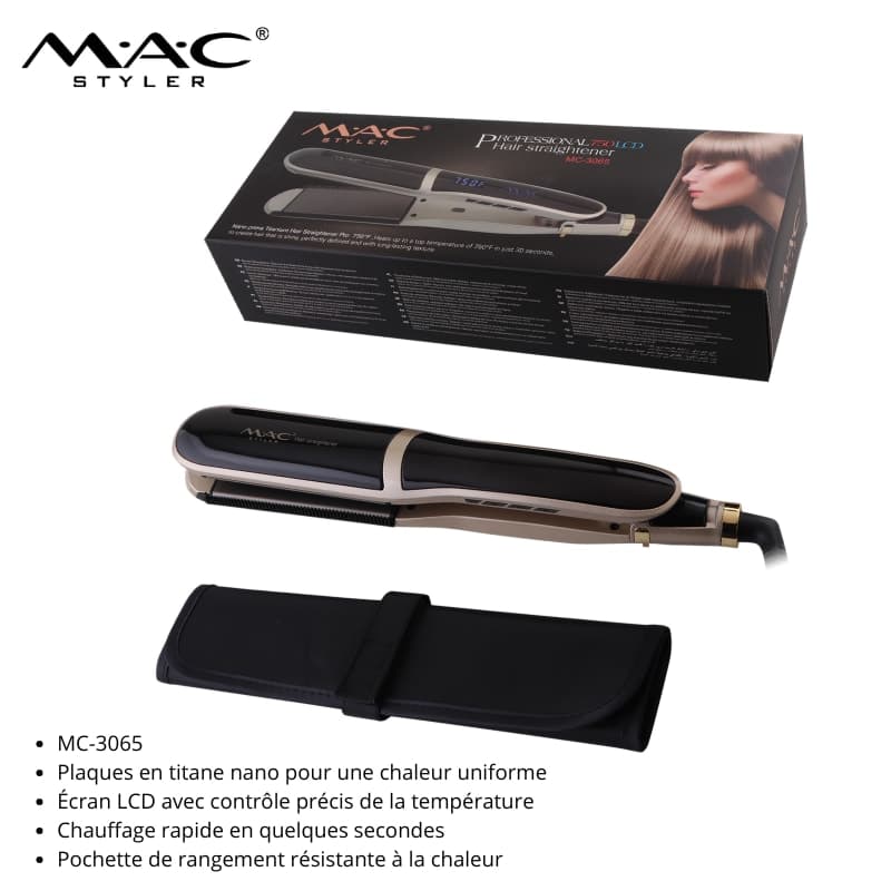 Lisseur Professionnel LCD en Titane – MAC Styler MC-3065 مكواة شعر احترافية بشاشة LCD من التيتانيوم – MAC Styler MC-3065 — vue 1
